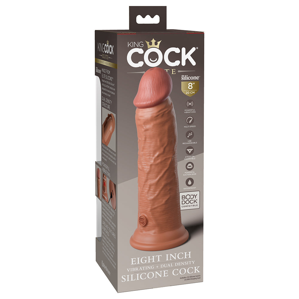 Pipedream King Cock Elite 8 in. Vibrating Dual Density Silicone Cock Rechargeable Realistic Dildo With Suction Cup Tan