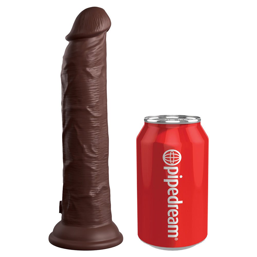 Pipedream King Cock Elite 9 in. Vibrating Dual Density Silicone Cock Rechargeable Remote-Controlled Realistic Dildo With Suction Cup Brown