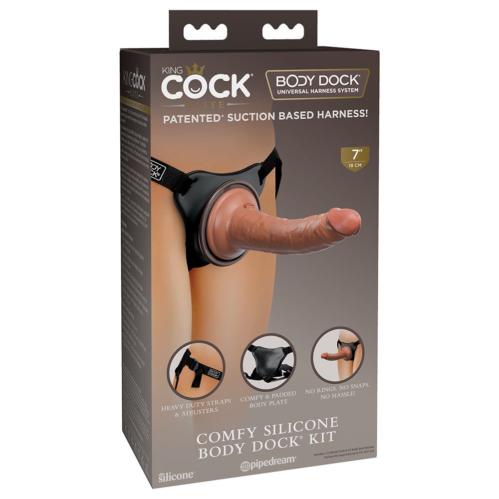 Pipedream King Cock Elite Comfy Silicone Body Dock Kit With 7 in. Realistic Suction Cup Dildo Tan/Black