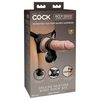 Pipedream King Cock Elite Deluxe Silicone Body Dock Kit With 8 in. Realistic Suction Cup Dildo & Swinging Balls Beige/Black