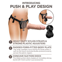 Pipedream King Cock Elite Deluxe Silicone Body Dock Kit With 8 in. Realistic Suction Cup Dildo & Swinging Balls Beige/Black