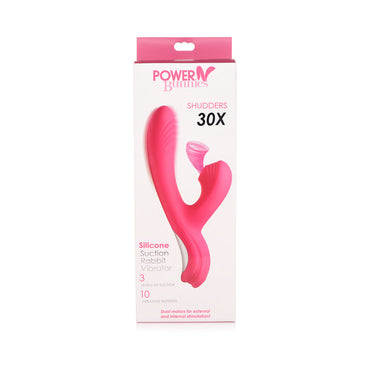 Curve Toys Power Bunny Shudders Rechargeable Silicone Suction Dual Stimulation Vibrator Pink