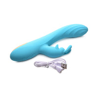 Curve Toys Power Bunny Snuggles Rechargeable Silicone Rabbit Vibrator Teal