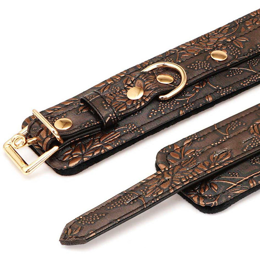 Ankle Restraints Brown PU Floral Print With Faux Fur Lining
