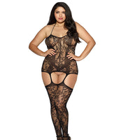 Dreamgirl Lace Fishnet Halter Garter Dress With Opaque Bodice Style Lines Black Queen