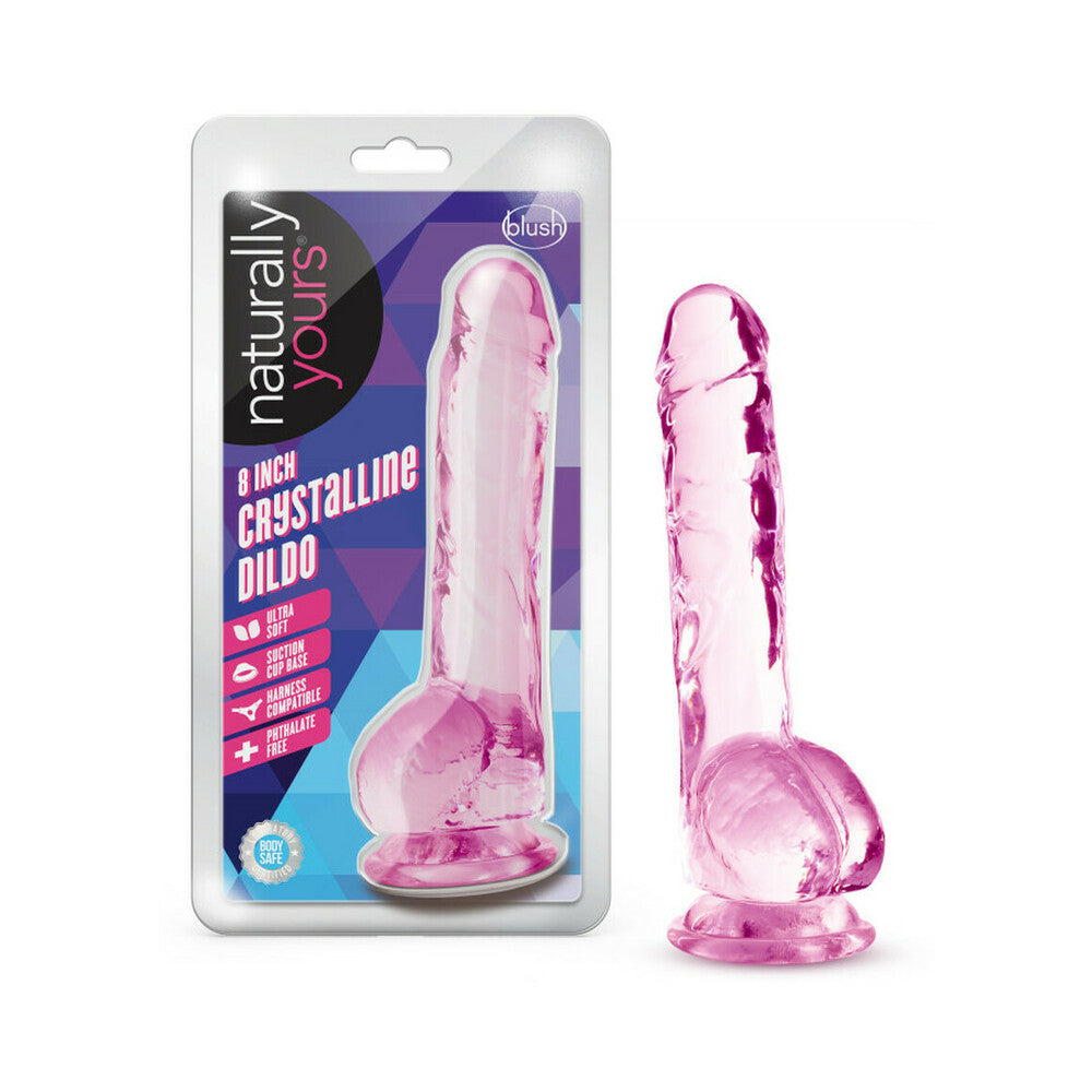 Blush Naturally Yours Crystalline 8 in. Dildo with Balls & Suction Cup Rose