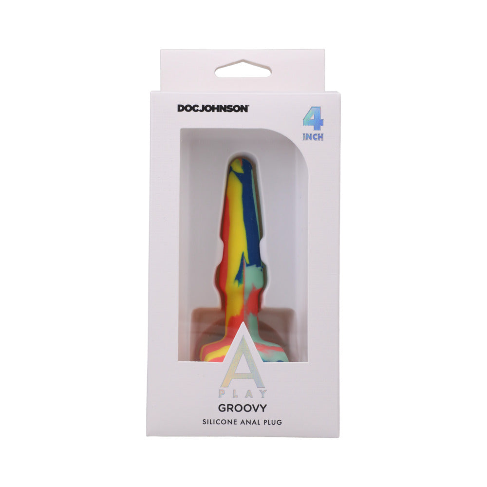 A-Play Groovy Silicone Anal Plug 4 in. Multi-Colored, Yellow