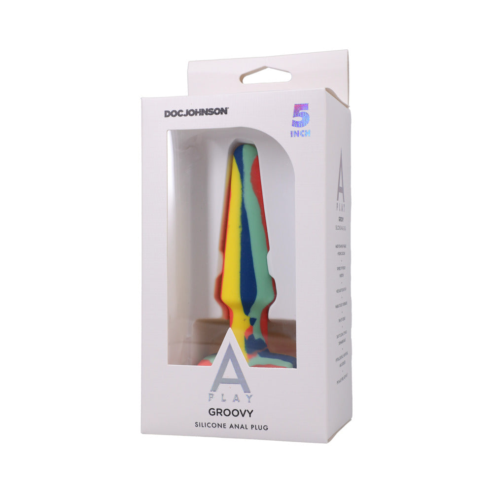 A-Play Groovy Silicone Anal Plug 5 in. Multi-Colored, Yellow