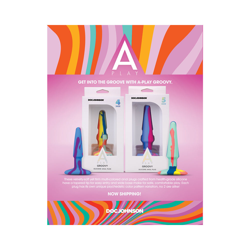 A-Play Groovy Silicone Anal Plug 5 in. Multi-Colored, Yellow