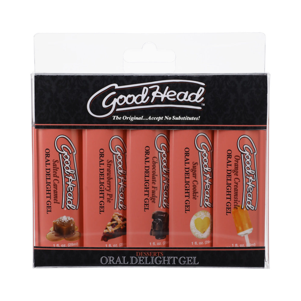 GoodHead Oral Delight Gel Dessert 5 Pack 1 oz. Orange Creamsicle, Salted Caramel, Strawberry Pie, Chocolate Fudge, Sugar Cookie (Vanilla)