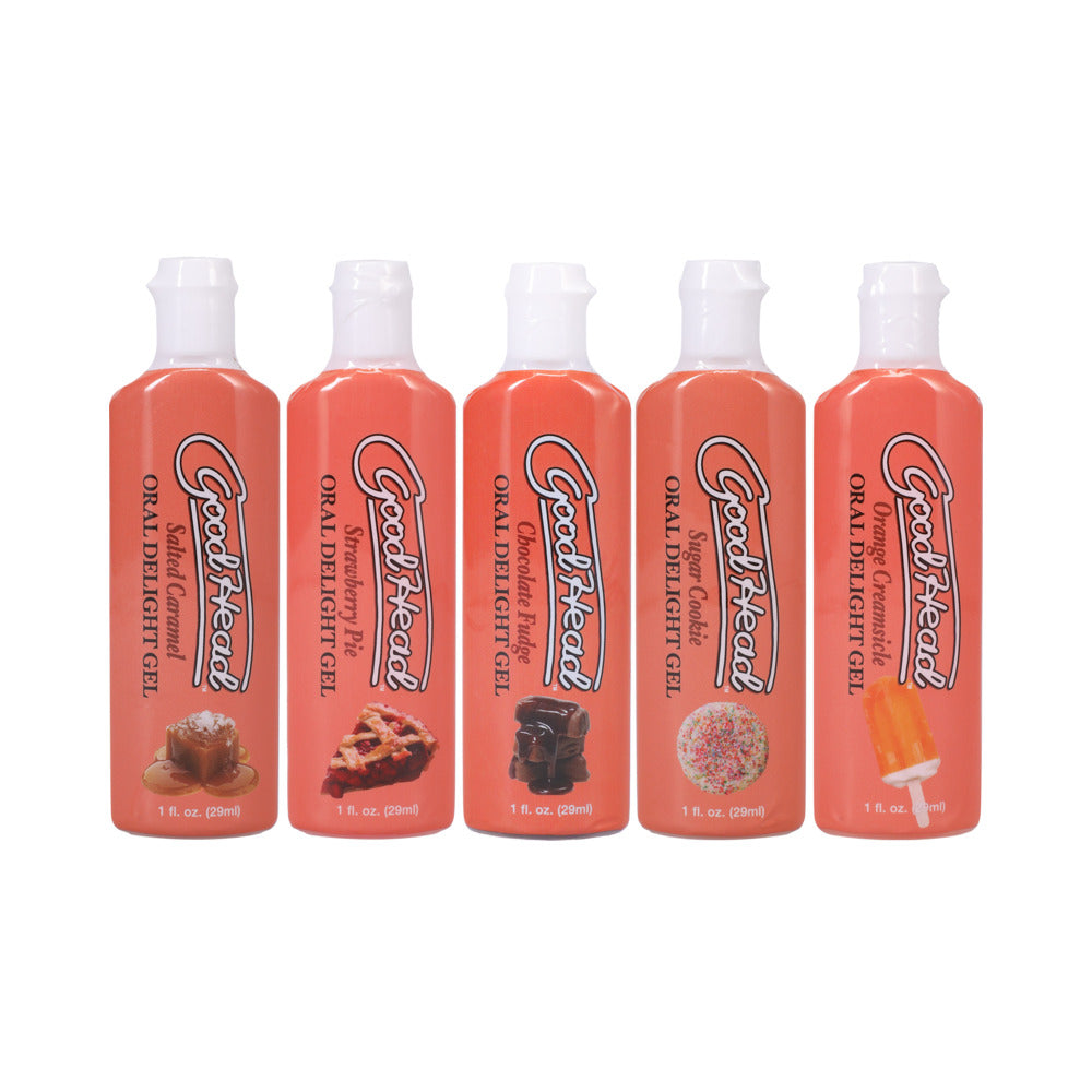GoodHead Oral Delight Gel Dessert 5 Pack 1 oz. Orange Creamsicle, Salted Caramel, Strawberry Pie, Chocolate Fudge, Sugar Cookie (Vanilla)