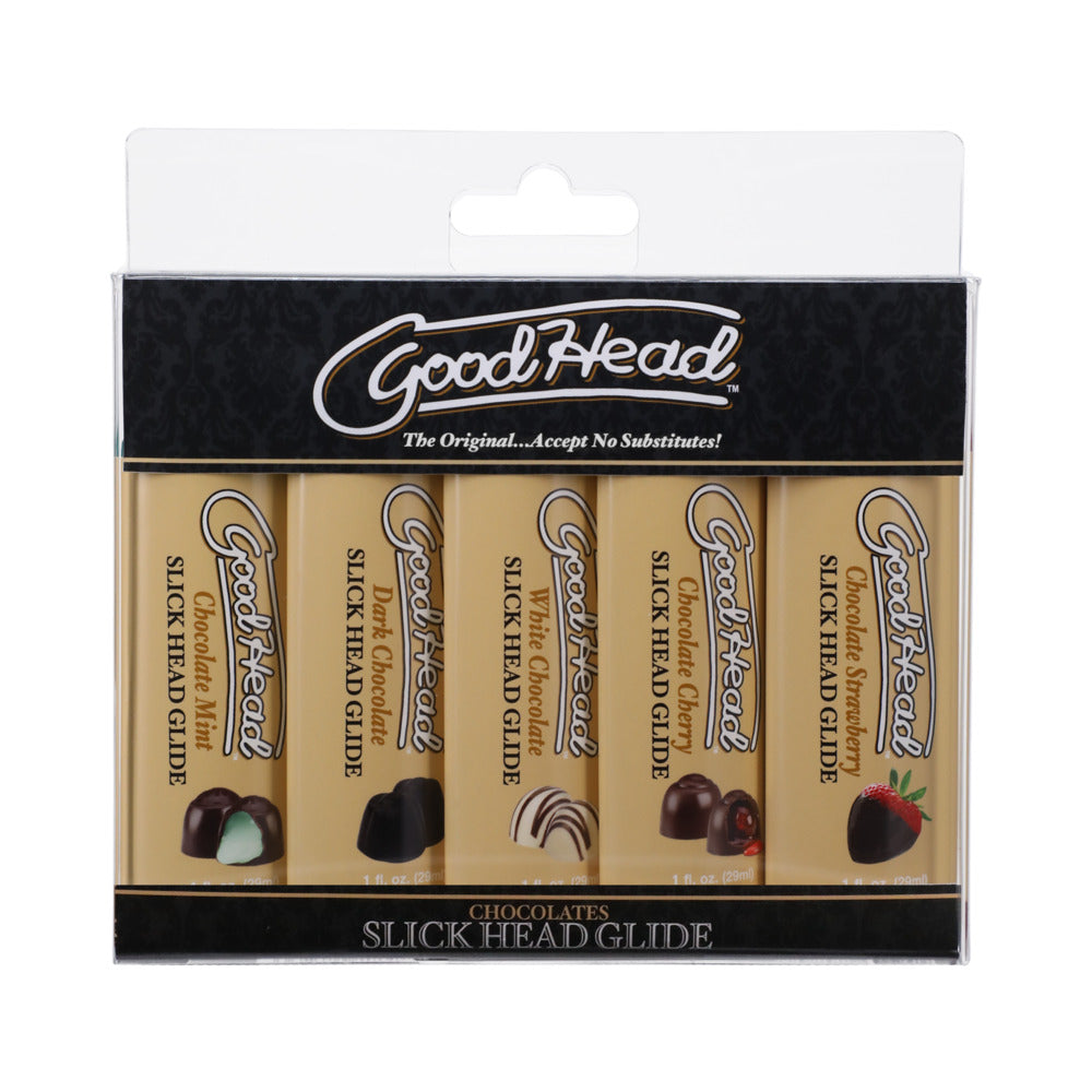 GoodHead Slick Head Glide Chocolate 5 Pack 1 oz. Chocolate Mint, Dark Chocolate, White Chocolate, Chocolate Cherry, Chocolate Strawberry