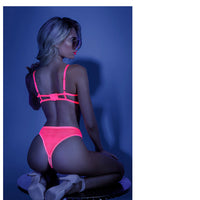 Fantasy Lingerie Glow Sweet Escape Open-Cup Cage Bra & Crotchless Neon Pink Panty M/L