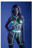 Fantasy Lingerie Glow In A Trance Open-Cup Crotchless Teddy Neon Chartreuse M/L