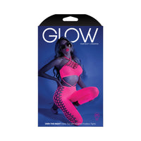 Fantasy Lingerie Glow Own The Night Cropped Cut-Out Halter Bodystocking Neon Pink O/S