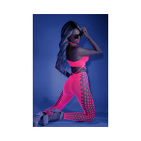 Fantasy Lingerie Glow Own The Night Cropped Cut-Out Halter Bodystocking Neon Pink O/S