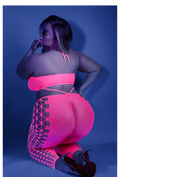 Fantasy Lingerie Glow Own The Night Cropped Cut-Out Halter Bodystocking Neon Pink Queen Size