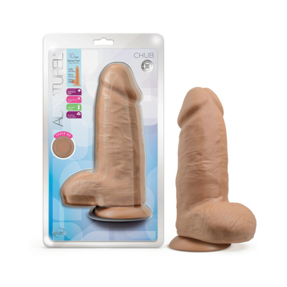 Blush Au Naturel Chub 10 in. Posable Dual Density Dildo with Balls & Suction Cup Tan