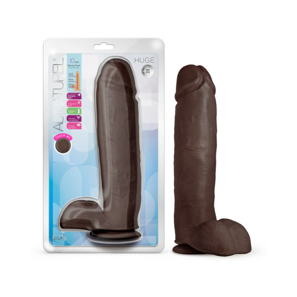 Blush Au Naturel Huge 10 in. Posable Dual Density Dildo with Balls & Suction Cup Brown