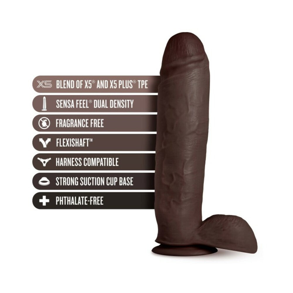 Blush Au Naturel Huge 10 in. Posable Dual Density Dildo with Balls & Suction Cup Brown