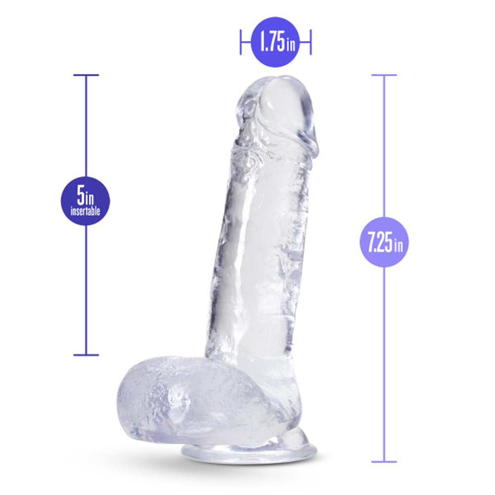 Blush B Yours Plus Rock n' Roll 7 in. Dildo with Balls & Suction Cup Clear