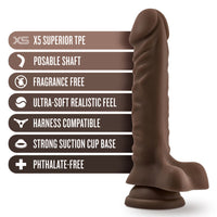 Blush Dr. Skin Plus Realistic 9 in. Triple Density Posable Dildo with Balls & Suction Cup Brown