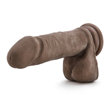 Blush Dr. Skin Plus Thick 9 in. Triple Density Posable Dildo with Balls & Suction Cup Brown