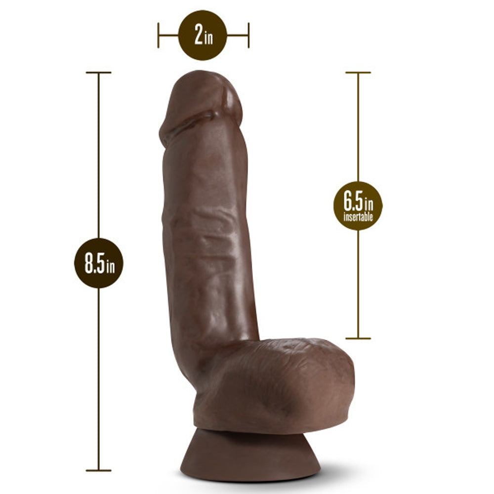 Blush Dr. Skin Plus Thick 8 in. Triple Density Posable Dildo with Balls & Suction Cup Brown