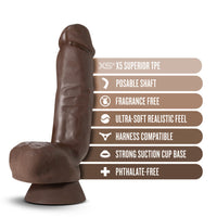 Blush Dr. Skin Plus Thick 8 in. Triple Density Posable Dildo with Balls & Suction Cup Brown