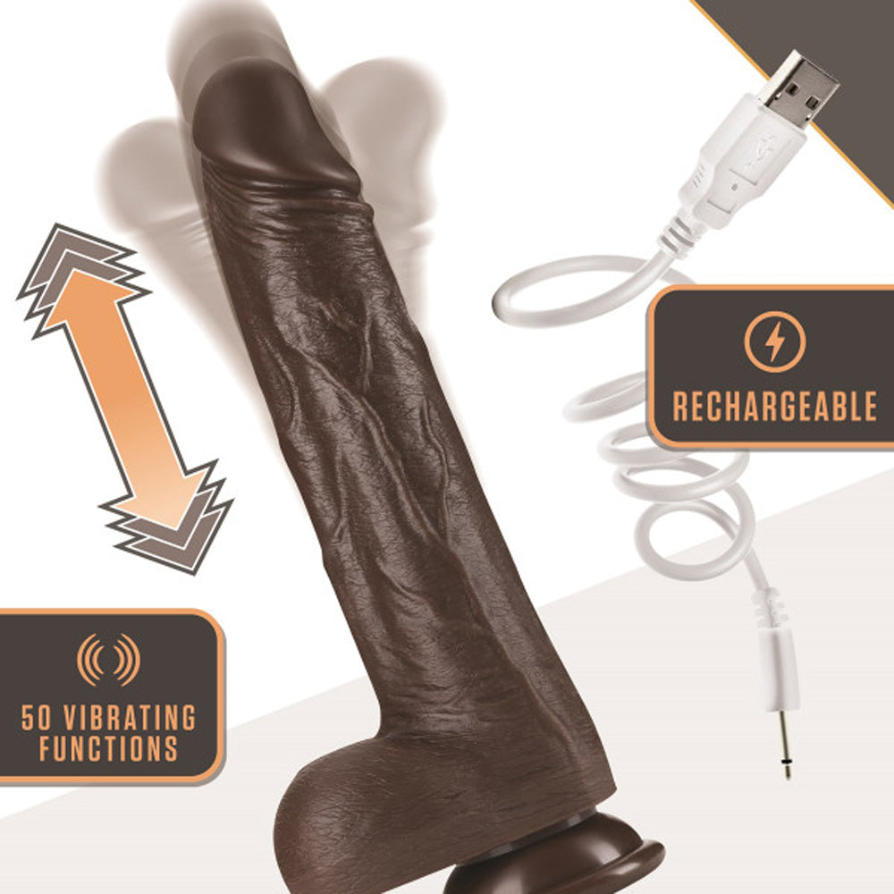 Blush Dr. Skin Silicone Dr. Murphy Rechargeable Remote-Controlled 8 in. Thrusting Dildo with Balls & Suction Cup Brown