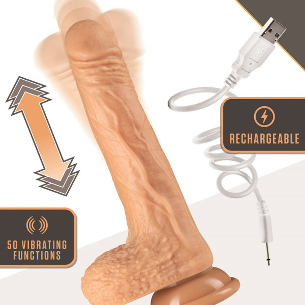 Blush Dr. Skin Silicone Dr. Grey Rechargeable Remote-Controlled 7 in. Thumping Dildo with Balls & Suction Cup Beige