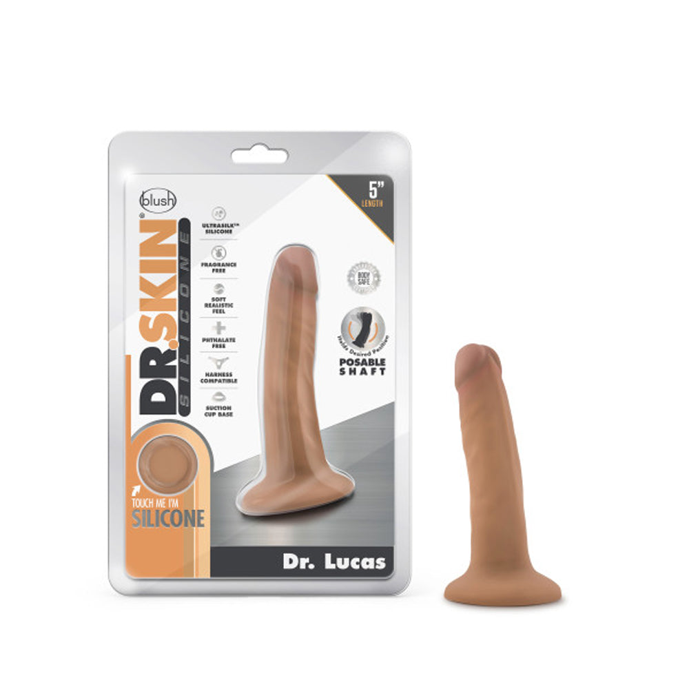 Blush Dr. Skin Silicone Dr. Lucas Realistic 5 in. Posable Dildo with Suction Cup Tan