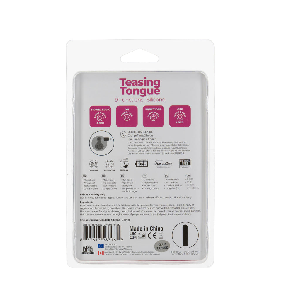 Powerbullet Teasing Tongue With Mini Rechargeable Bullet 2.5 in. Pink