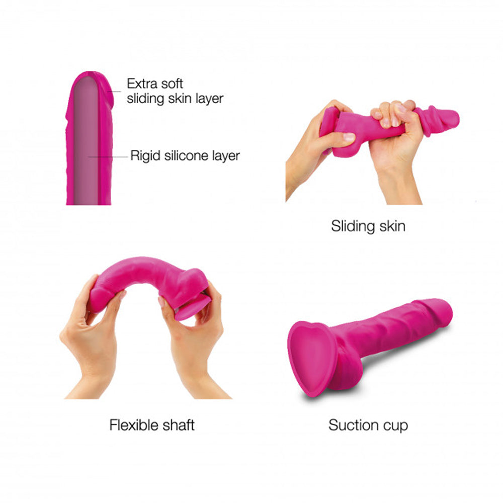 Strap-On-Me Realistic Collection Sliding Skin Dual-Density Silicone Dildo Fuchsia L