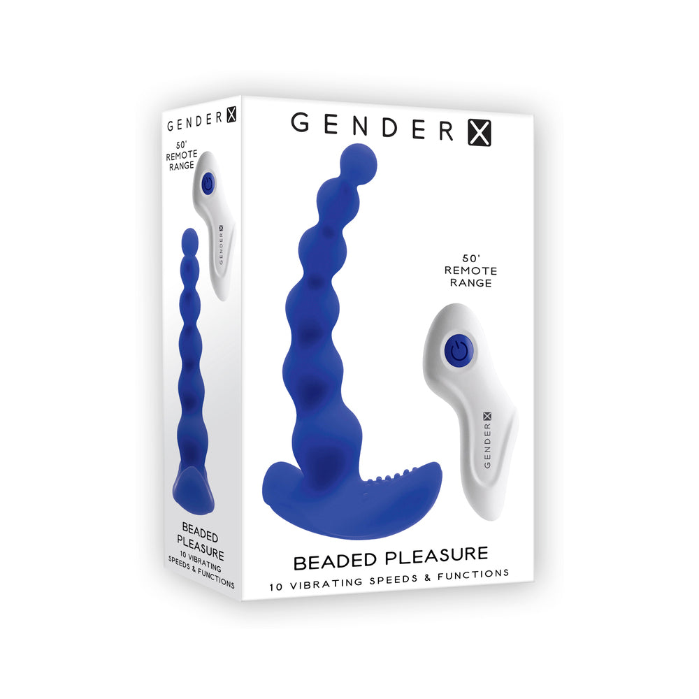 Gender X Beaded Pleasure Rechargeable Remote-Controlled Vibrating Silicone Probe Vibrator Blue