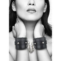 Ouch! Black & White Adjustable Plush Bonded Leather Hand Cuffs Black