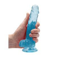 RealRock Crystal Clear Realistic 7 in. Dildo With Balls and Suction Cup Blue