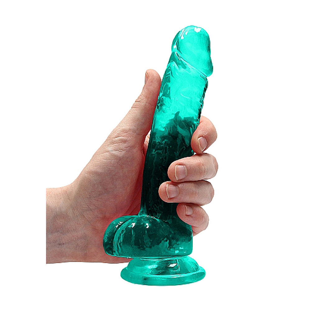 RealRock Crystal Clear Realistic 7 in. Dildo With Balls and Suction Cup Turquoise