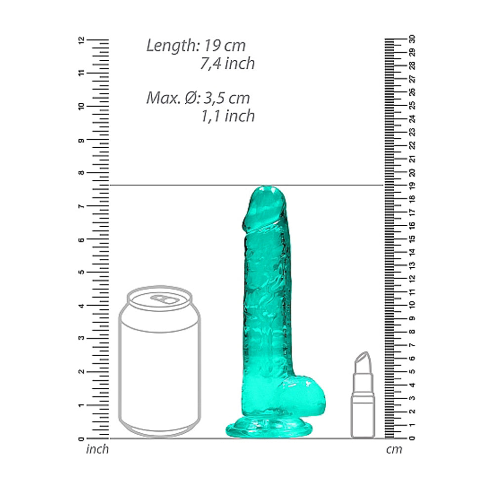 RealRock Crystal Clear Realistic 7 in. Dildo With Balls and Suction Cup Turquoise