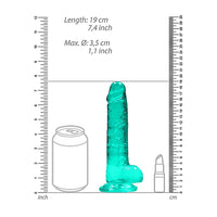 RealRock Crystal Clear Realistic 7 in. Dildo With Balls and Suction Cup Turquoise