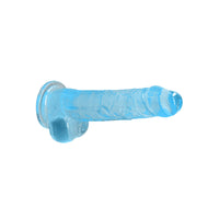 RealRock Crystal Clear Realistic 8 in. Dildo With Balls and Suction Cup Blue