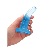 RealRock Crystal Clear Non-Realistic 5 in. Curved Dildo With Suction Cup Blue