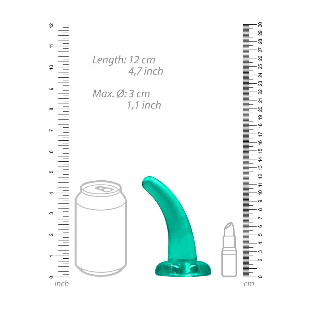 RealRock Crystal Clear Non-Realistic 5 in. Curved Dildo With Suction Cup Turquoise