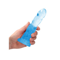 RealRock Crystal Clear Non-Realistic 7 in. Twisted Dildo With Suction Cup Blue