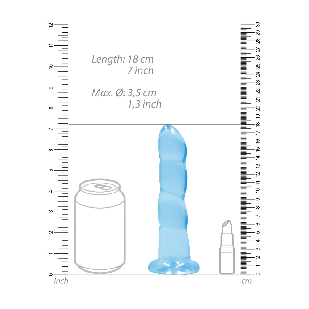 RealRock Crystal Clear Non-Realistic 7 in. Twisted Dildo With Suction Cup Blue