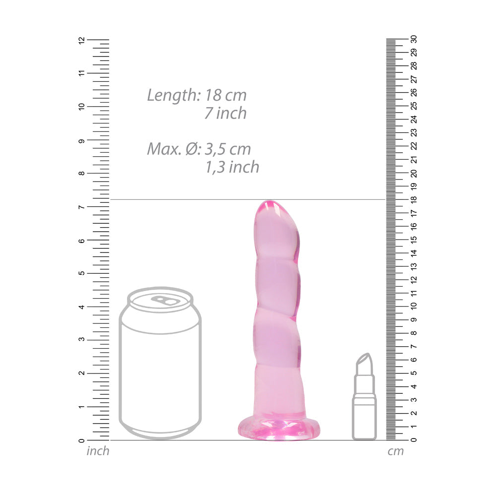 RealRock Crystal Clear Non-Realistic 7 in. Twisted Dildo With Suction Cup Pink