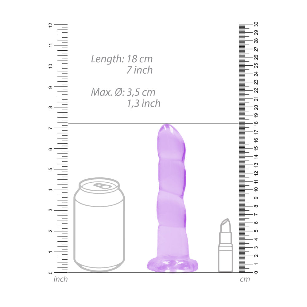 RealRock Crystal Clear Non-Realistic 7 in. Twisted Dildo With Suction Cup Purple