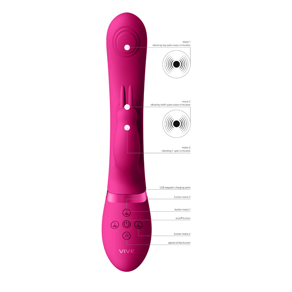 VIVE MAY Rechargeable Dual Pulse-Wave Silicone Rabbit Vibrator Pink