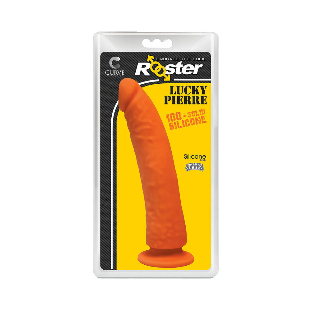 Curve Toys Rooster Lucky Pierre 8.5 in. Silicone Dildo with Suction Cup Orange