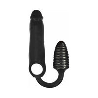 Curve Toys Rooster XXXPANDER Ribbed Penis Extender Sheath with Cockring & Anal Plug Black